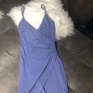 Spaghetti strap periwinkle blue cross body dress